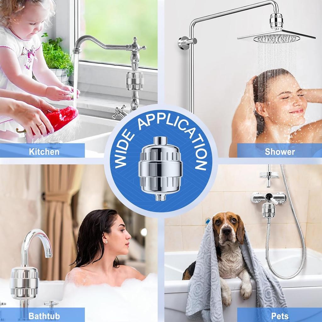 Shower Filter 20 Stage Shower Head Filter for Hard Water Cartridges Water Softener High Pressure Shower Water Filter Remove Chlorine Fluoride
