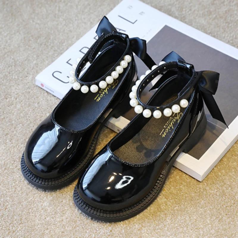 

Весенне-осенняя обувь для девочек, блестящие кожаные туфли для девочек, повседневное платье принцессы, балетки, милая детская обувь с бантом, школьные туфли Мэри Джейн 28 чёрный