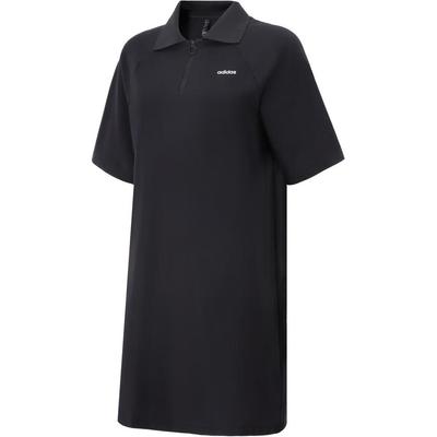 Casual Breathable Solid Color Polo Short Sleeve Dress Women Dresses Black JI5651