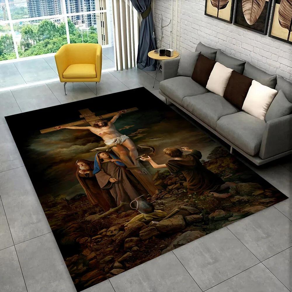 Holy Bible Cross Jesus Pray Area Rug,Carpet Rug for Home Living Room Bedroom Sofa Doormat Decor,kid Play Non-slip Floor Mat Gift