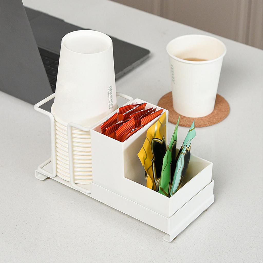 Disposable Cup Holder Prevent Slip Disposable Coffee Cup Dispenser with Tea Bag Box for Home Bar Counter