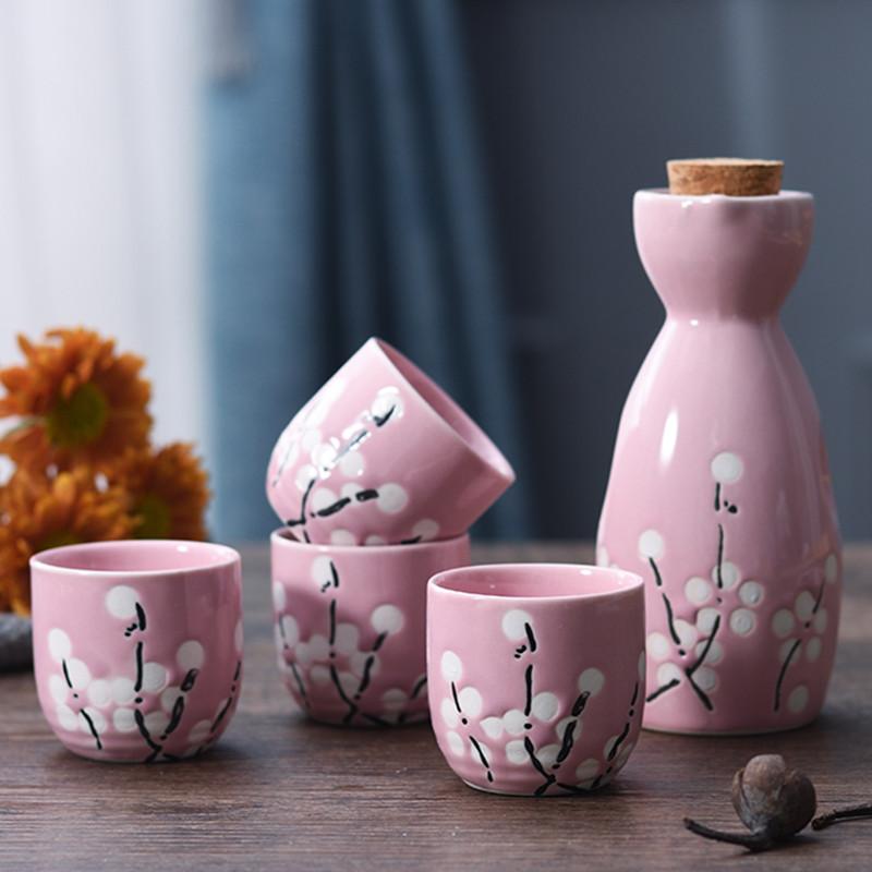 1 Set Japanese Style Sake Wineware Porcelain Underglaze Color Hand-painted Wine Dispenser Ceramic Flagon Liquor Spirits Cups Set