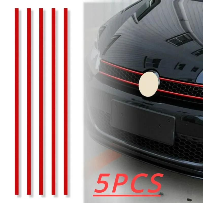5Pcs Reflective Strips Car Decals Auto Front Hood Grille Mouldings Red Water-Repellent Car Decor Accessories Exterior Parts Sticker