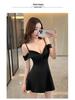 Socialite Fashion Low-Cut Spaghetti Strap A-Line Dress with Waist-Cinched Elegant Short Skirt
