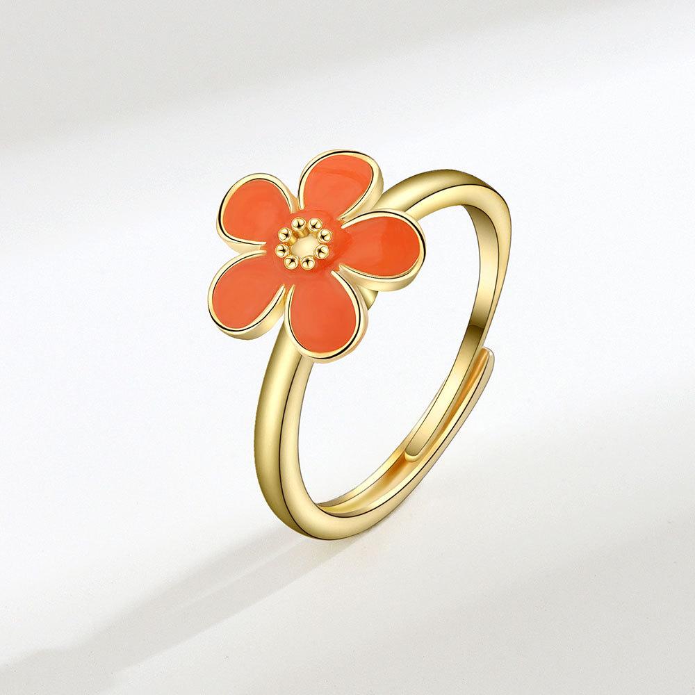 Enamel Daisy Flower Plant Anxiety Knuckle Ring For Women Golden Metal Copper Rotate Freely Ring Fidget Spinner Anillo Ajustable