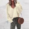 Ladies, Sweater, V-neck, Long Sleeved, Loose Fitting, Knitted Sweater, Base Coat, Top Coat