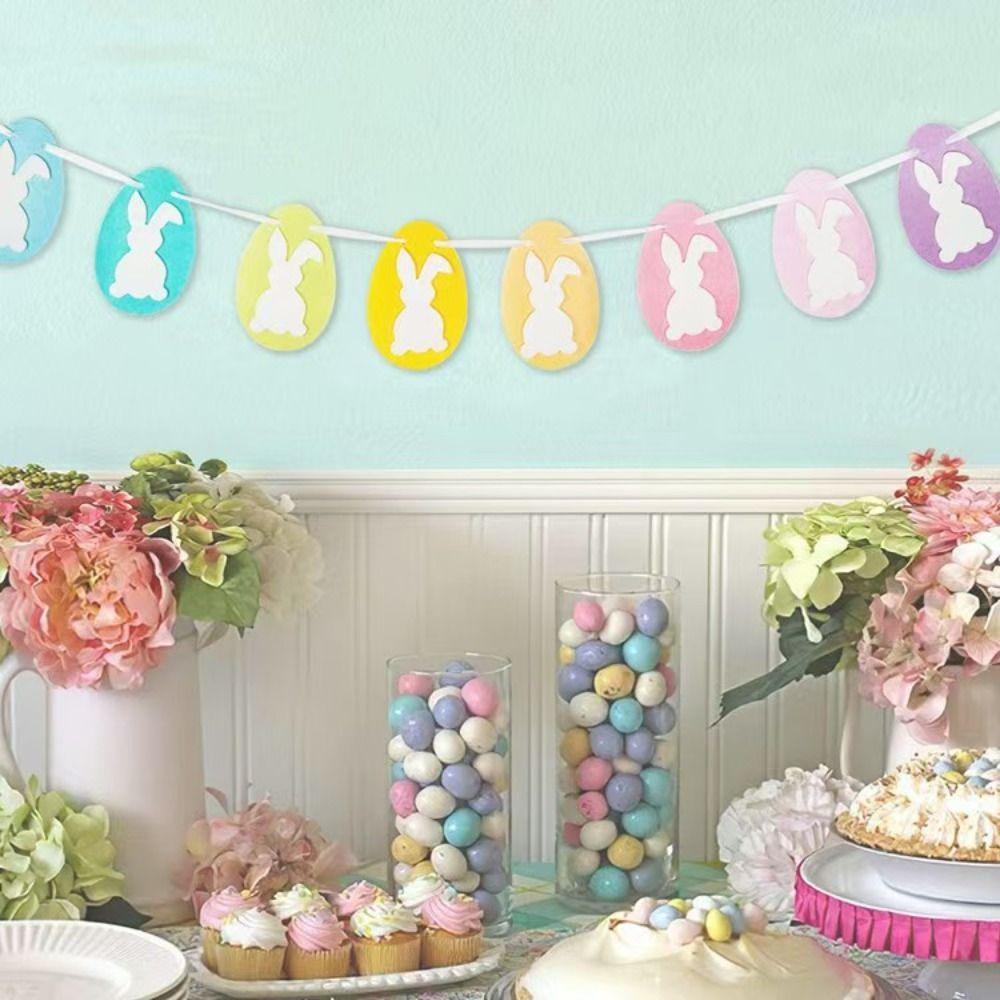 Cartoon Easter Banners Wall-mounted Cute Easter Felt Egg Banners Simple Non-woven Fabric Easter Party Bunny Decorations
