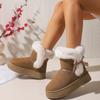 Women's Plus Size Frayed Edge Platform Snow Boots Winter Short Ankle Suede Warm Fleece Lined Cotton Boots