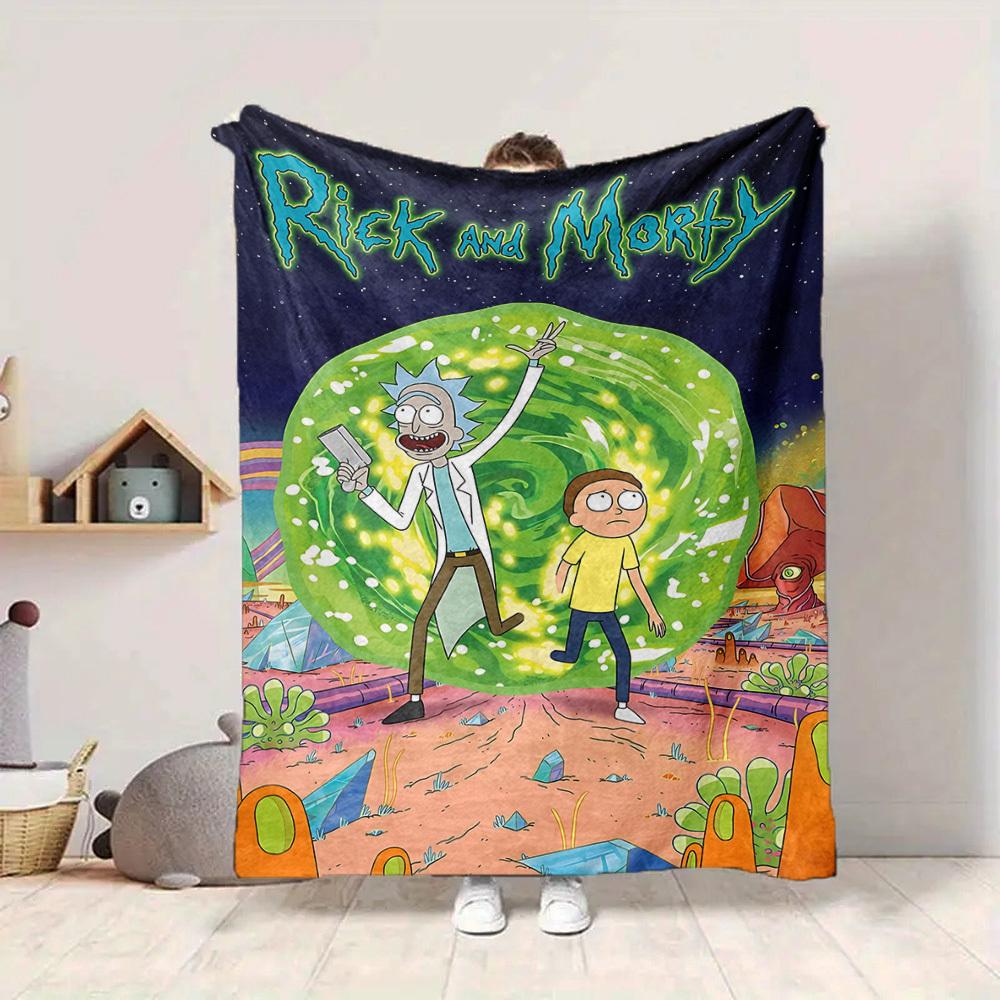 1pc Rick and Morty Flannel Throw Blanket Lightweight Soft Warm All Season Blanket for Sofa, Bed, Travel,L1028048