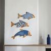 3Pcs/Set Geometric Wooden Dolphin Wall Decoration, Striped Wavy Plaid Fish Wall Art, Nautical Wall Hanging Ornament for Beach House, Bathroom