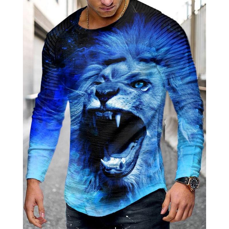

Весна Осень Модные Трендовые Мужские Длинные Рукава Череп Животный Принт Футболки Мужские Футболки 6XL