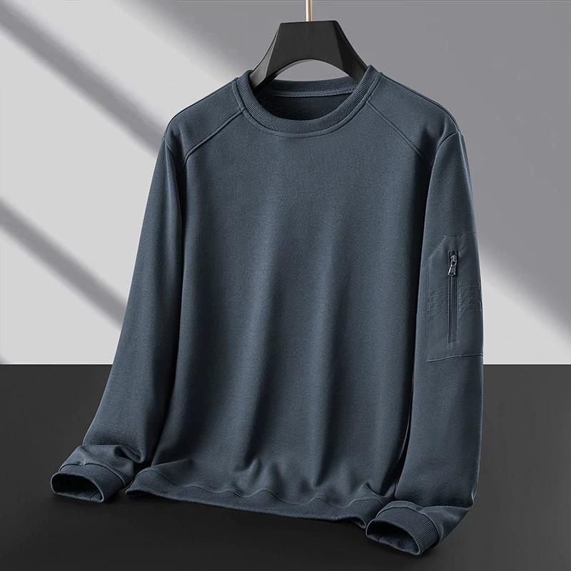 Round Neck Men's Hoodie with Pocket Cover, Loose Long Sleeved Shirt, Men's Top