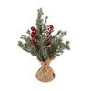Desktop Holiday Decoration Miniature Christmas Tree with Red Berries, Artificial Mini Pine Burlap for Office Base, Tabletop Faux Small Potted