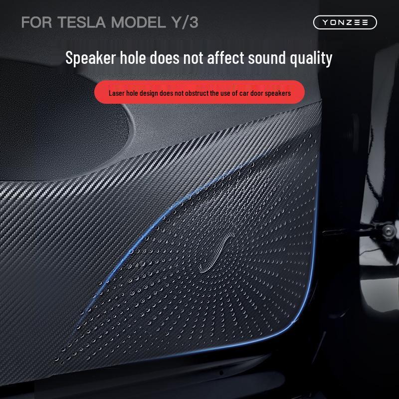 Tesla Model 3/Y Glove Box Kick Mat, Carbon Fiber Texture Door Protector, Interior Accessory.