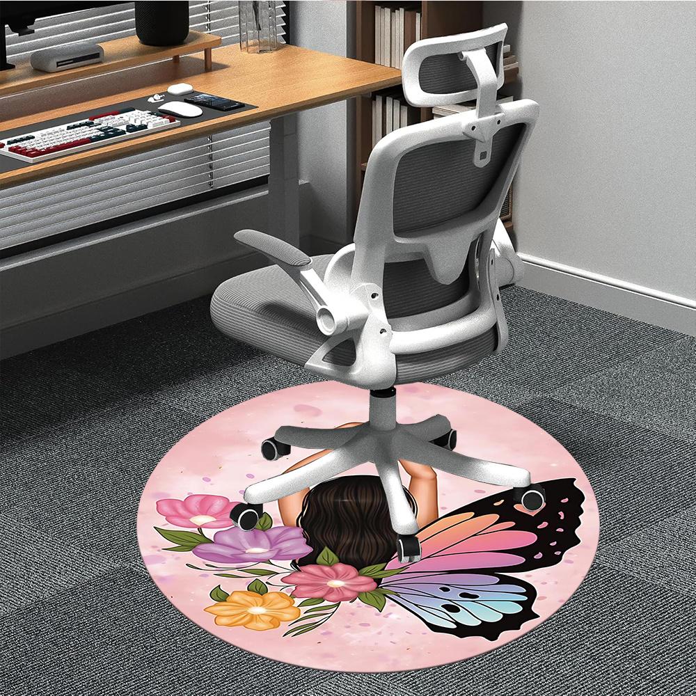 

1pcButterfly Flowers Office Round Area Rug, Indoor Mat Suitable ForOffice, Under Office Chairs Bedroom Living Room Home Decor, Room Deco 042 80cm by 80cm