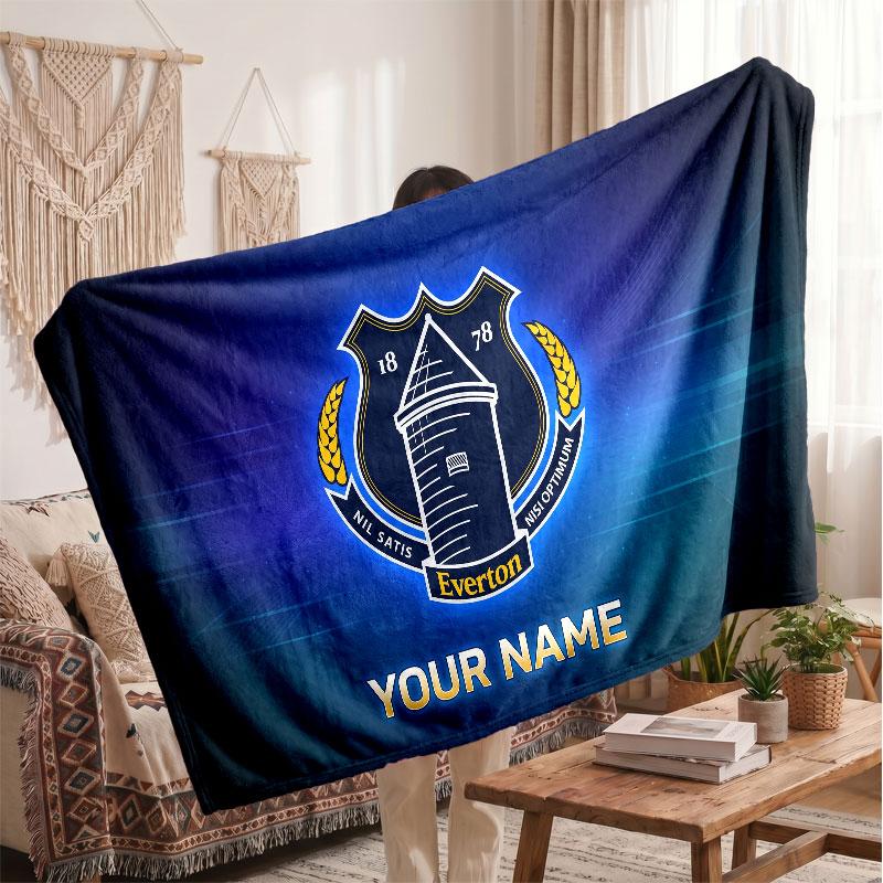 Everton FC Personalisierte Fleecedecke Mit Fußballlogo, Individueller Name Text Weich Warm Home Überwurfdecke