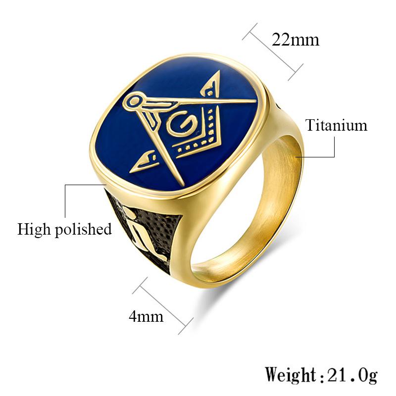 Anello Massonico Blu Oro Vintage Acciaio al Titanio Punk Retro Hip Hop Gioielli Fratellanza per Uomini Accessori Massonici
