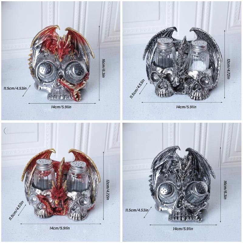 Decorative Skull Seasoning Box Rack Unique Beverage Stand Kitchen Accessory Seasoning Box Holder Resin Texture for Home