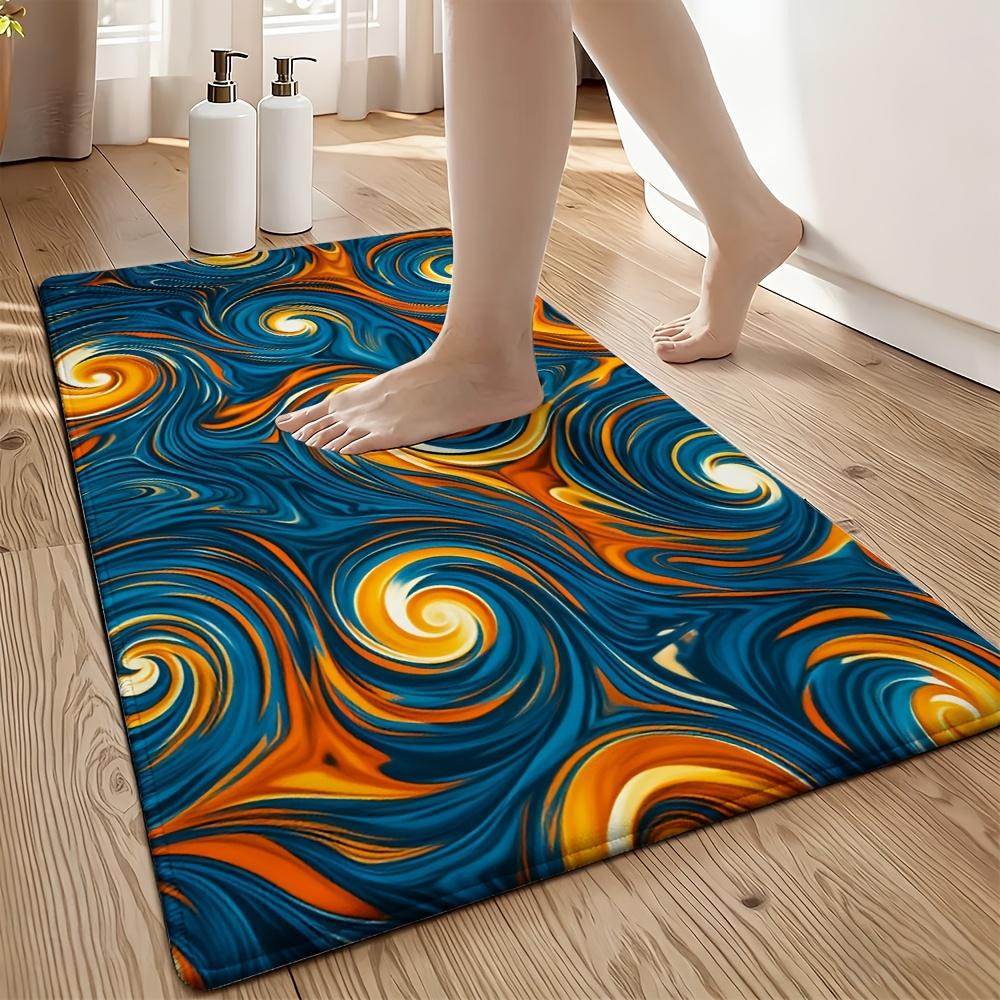Abstract Blue Orange Swirl Doormat Welcome Mat Decorative Indoor Outdoor House Entrance Rug Modern Stylish Household Carpet for