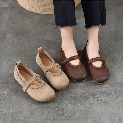 Retro Flat Shoes Genuine Leather Comfortable Soft Soled Shallow Versatile Women's Shoes