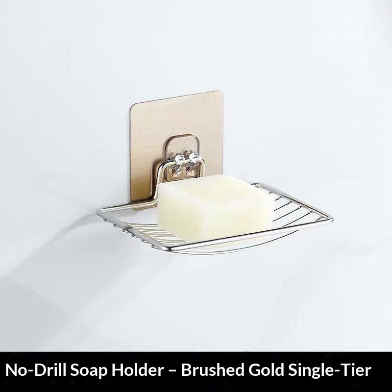 1Pc Stainless Steel Soap Rack Punch Free Nail Free Bathroom Single Layer Drain Wall Hanging Sucker Soap Box Light Luxury Shelf