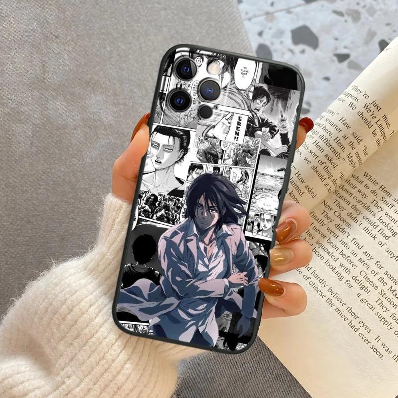 Attack On Titan Eren Jaeger Phone Case For iPhone 15 13 14 12 11 Pro MAX XR X XS SE 7 8 Plus Mini Soft Black Anime Mobile Case