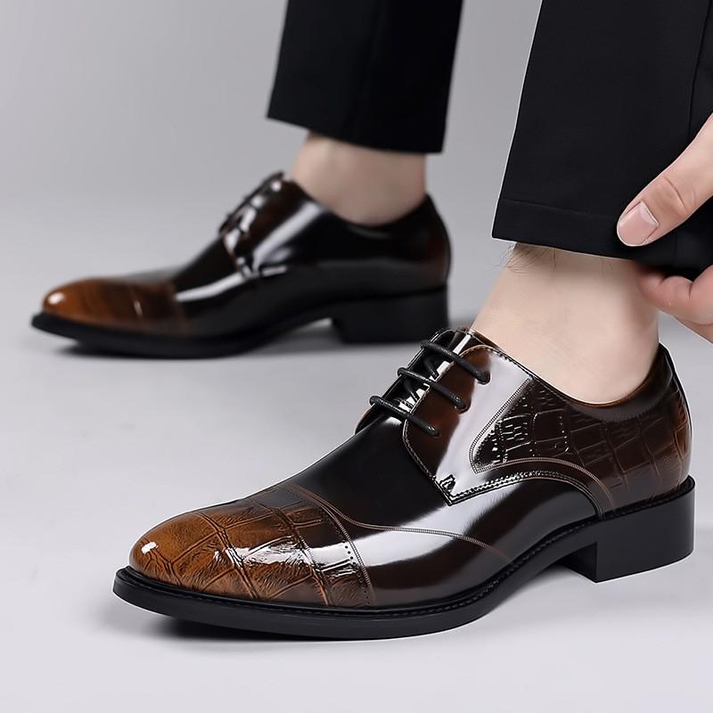 Mens Genuine Leather Oxford Shoes Crocodile Embossed Carved Detail Breathable Formal Footwear Wedding