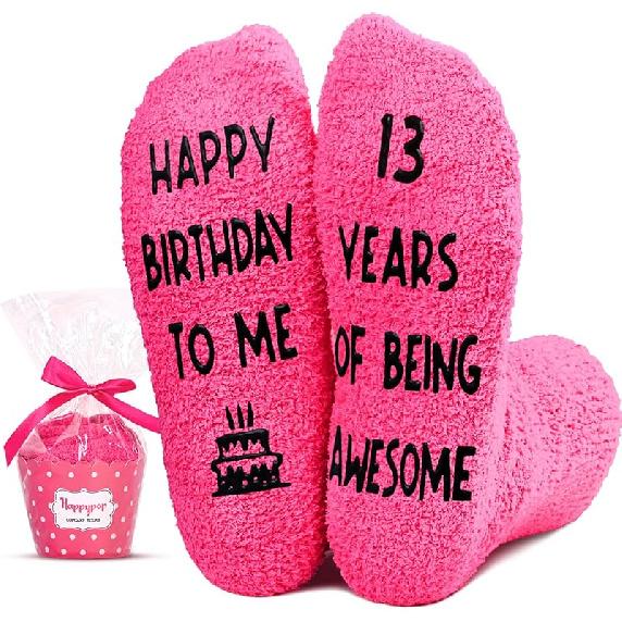 HAPPYPOP 13th Birthday Gift Ideas - Socks for 13 Year Old Official Teenager with Card Fuzzy 13 Years of Being A