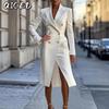 Women's Fashion Autumn Winter Solid Color Print Long Sleeve V-Neck Casual Dresses