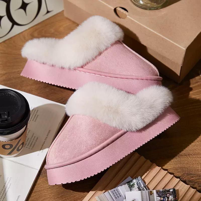 Mode 2025 Winter Plüsch Warme Baumwollschuhe Neue Mode Flauschige Plateau-Hausschuhe für Damen Frau Komfort Rutschfest Unisex Heim-Hausschuhe