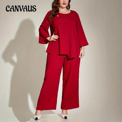Damen Übergröße Einfarbig Shake Shake Strip Lässiges Zweiteiliges Set