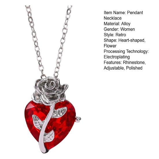 Women Necklace Rose Heart Pendant Retro Adjustable Length Rhinestone Polished Clavicle Necklace Everyday Wear Weddings Parties Neck Jewelry