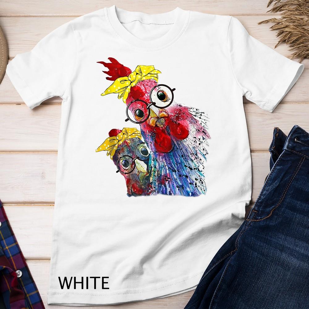 

two Chicken with bandana headband and glasses cute Unisex T-shirt 4XL