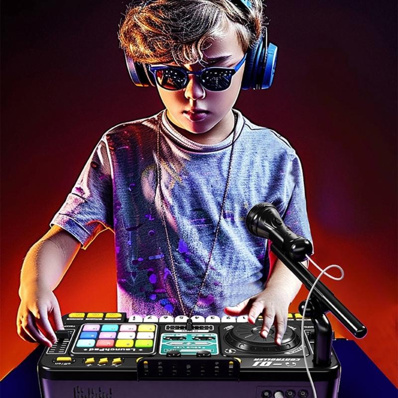 Kids Rechargeable DJ Mixer With Karaoke Microphones Multifunctional Music Creation Toy For Aspirings DJs