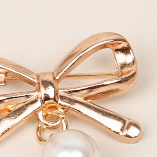 Brooch Pin Pin, Bow Shape Alloy Lapel with Imitation Pearl, Everyday Wear Electroplating Anti-Oxidation Badge for Coats Shirts Bags Daily Accessories