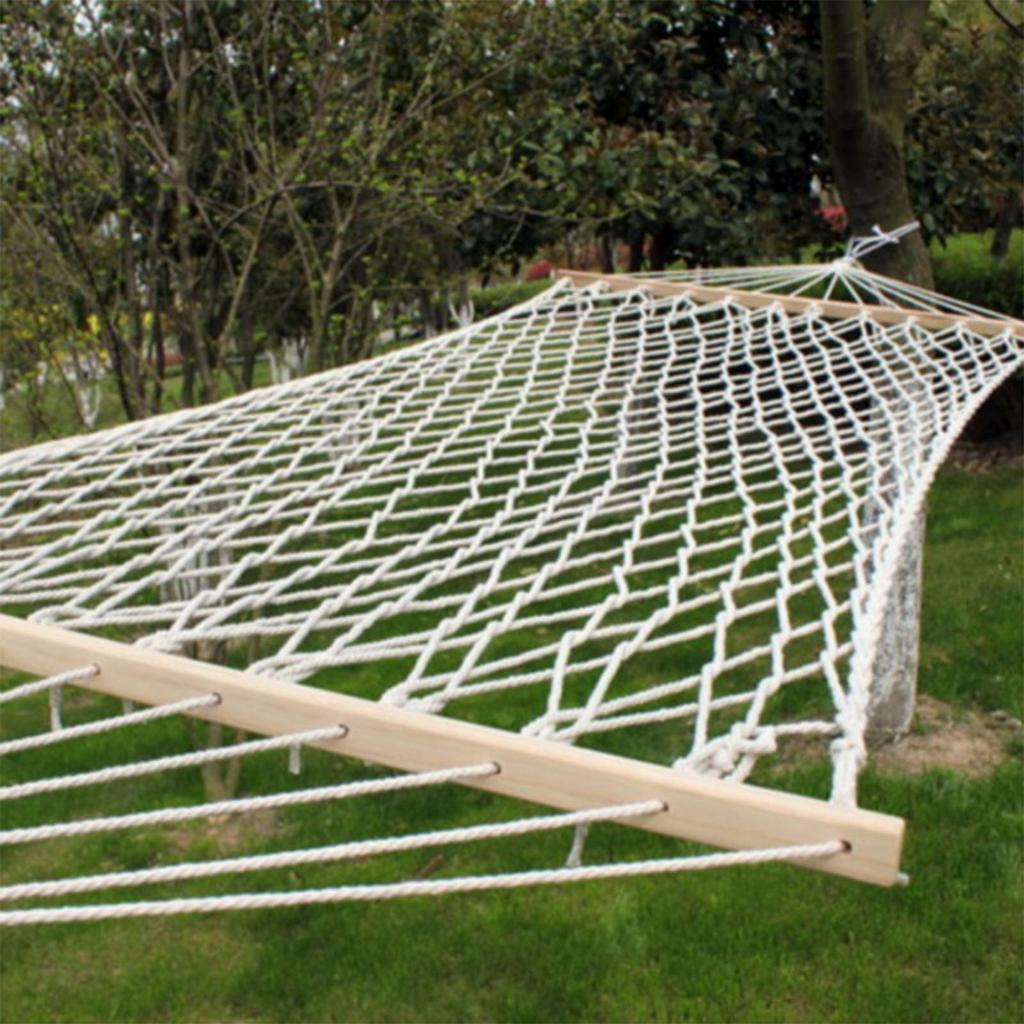 Mesh Hammock Brthable 350lb Load Bring Prevent Rollover Hand Woven Cotton Rope Hammock with Sprder Bar for Yard Patio