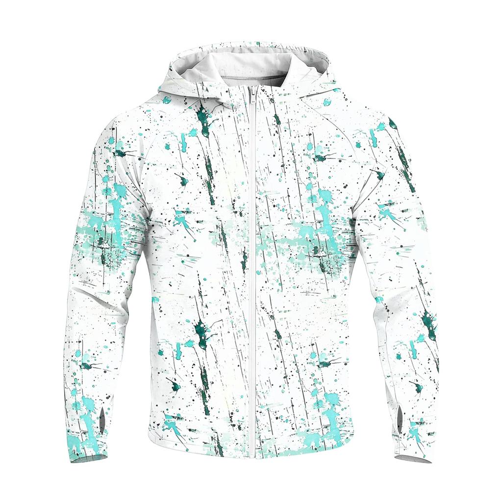Men's Casual Raglan Sleeve Hoodie Long Sleeve Sun Protection Jacket Lightweight Breathable Outdoor Sports Windbreaker with Full Zip and Thumb Holes