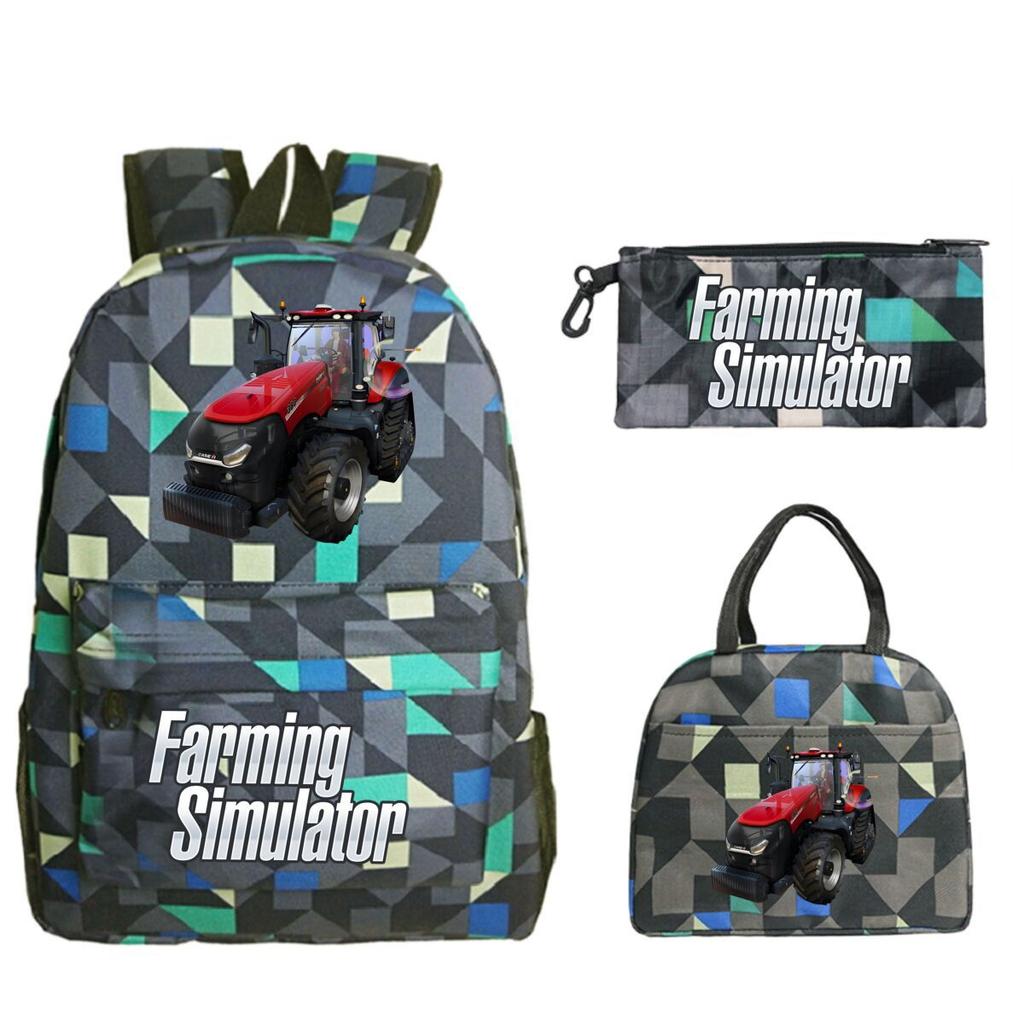 Mochila Personalizada para Niños Estampada Farming Simulator para Escuela Primaria y Secundaria Bolsa de Comida Estuche