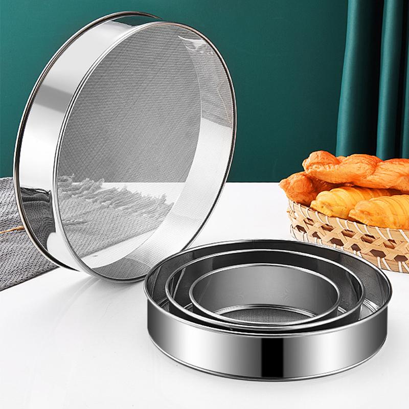 4Pcs/Set Professional Round Stainless Steel Flour Sieve 60 Mesh Fine Mesh Flour Sifter Multifunctional Filter Baking Pastry Tool