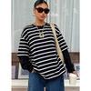 Women's Striped Layered Look Sweatshirt Long Sleeve Crew Neck Casual Loose Pullover