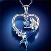 Luxury Female Crystal Blue Zircon Stone Heart Mermaid Pendant Necklace Vintage Silver Wedding Jewelry For Women