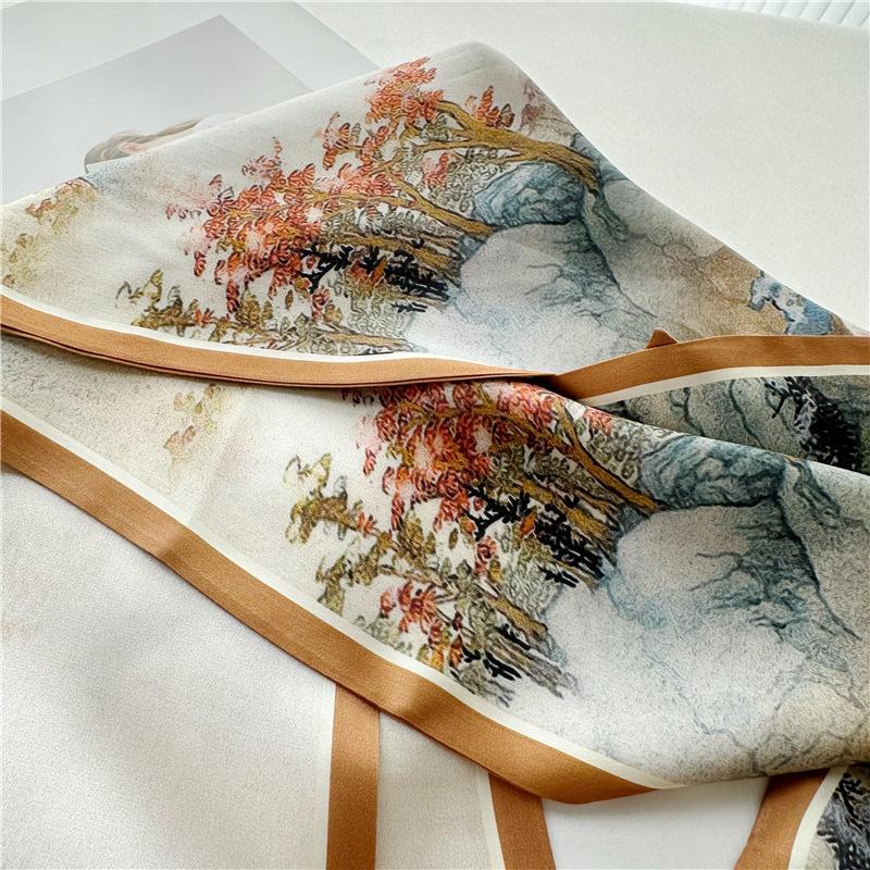 Mulberry silk scarf Chinese style temperament double-sided two-color ink rafting silk long silk scarf scarf scarf streamer