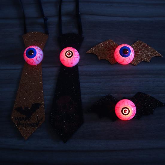 Halloweenská kravata pro děti chlapce Strašidelná oční bulva/Netopýr Kravata se svítícími očními bulvami pro Cosplay kostým Halloweenský párty doplněk