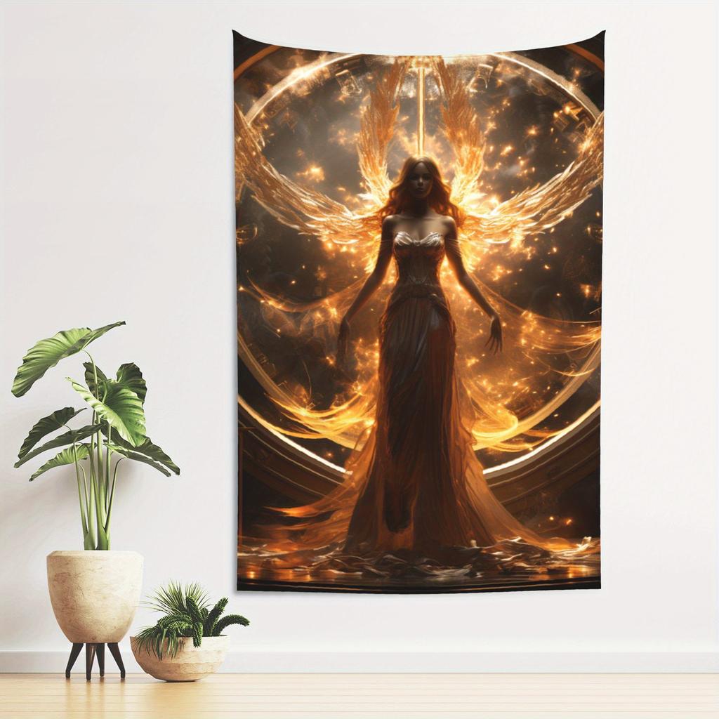 Divine Angel Tapestry Radiant Wings Golden Glow Celestial Beauty Spiritual Aura for Ethereal and Inspiring Home Decor