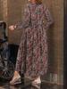 Women's Floral Print Round Neck Long Sleeve Maxi Dress - Versatile, Slimming, Loose Fit