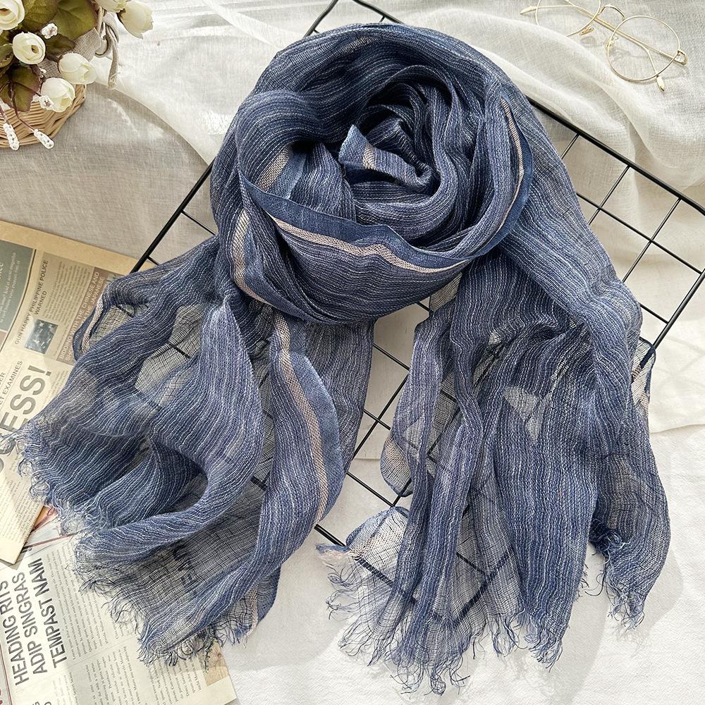 Pruhovaná lněná šála pro ženy na léto Literární sluneční clona Barva Tkaní Řemeslné zpracování Gázová šála