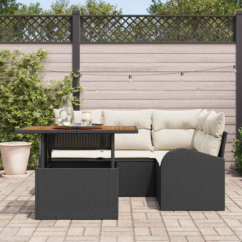 Garden Sofa Set with Storage 5 pcs Black Poly Rattan