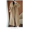 Cappotto di lana stile francese con cintura da donna, lungo, vestibilità ampia, semplice, elegante, autunno, inverno, caldo, soprabito