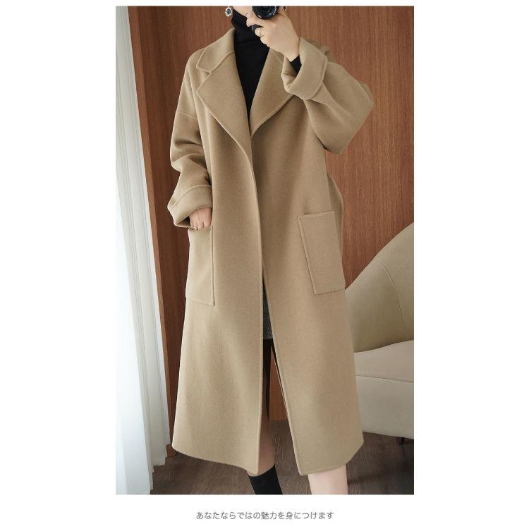 Cappotto di lana stile francese con cintura da donna, lungo, vestibilità ampia, semplice, elegante, autunno, inverno, caldo, soprabito