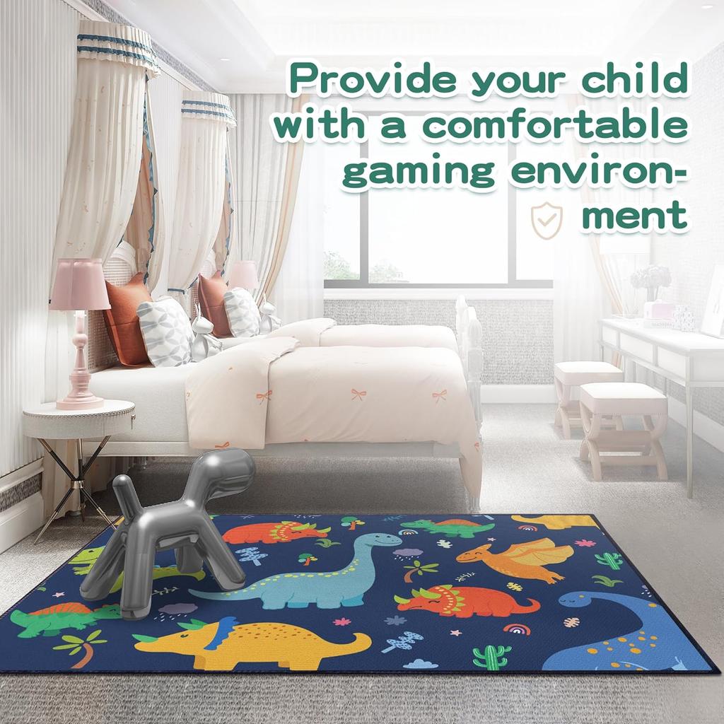 Cute Cartoon Dinosaur Rug for Bedroom Bedroom Playroom Decor for Kids Lovely Dinosaur Animal Pattern Carpet Blue Rug Non-Slip